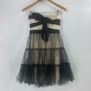 Minuet black and cream lace bustier mini dress flirty fun party prom dress small